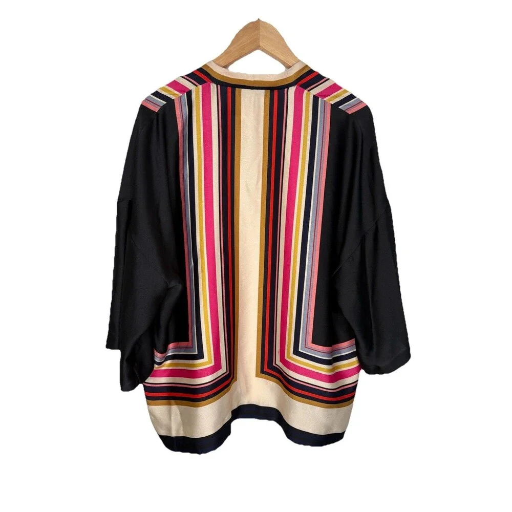 Trina Turk Open Kimono Multi Stripe Geometric Signature Print Satin Jacket S